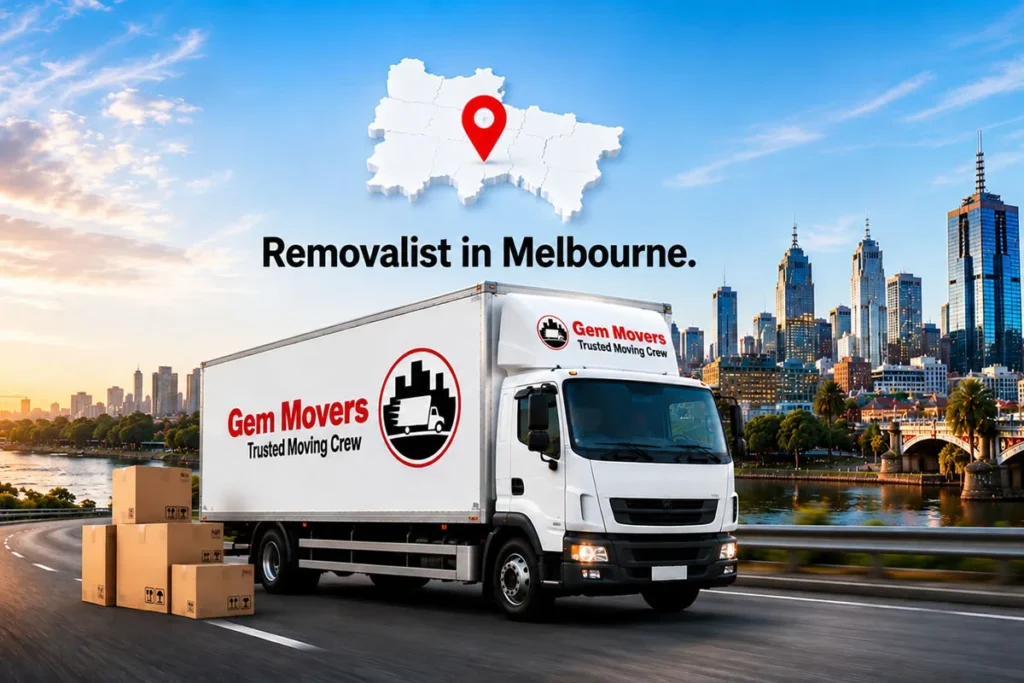 Gem Movers removalist truck with moving boxes in Melbourne
